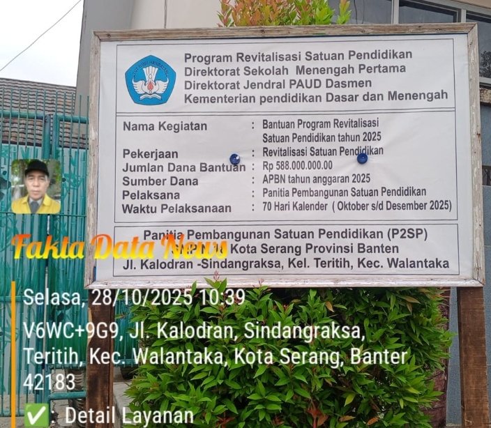 Proyek Revitalisasi Sekolah di Kota Serang Senilai Rp588 Juta Diduga Tanpa Pengawasan